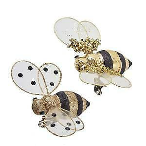 Set of 2 Gold Honey Bee Clip-On Ornaments