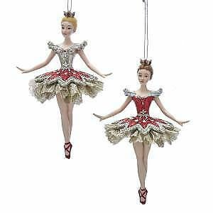 Set of 2 Ruby and Platinum Ballerina Ornaments