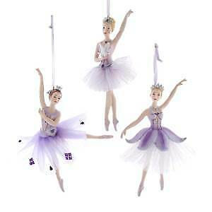 Set of 3 Royal Splendor Purple and Silver Ballerina Ornaments
