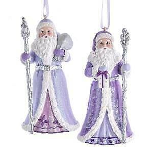 Set of 2 Royal Splendor Purple and Silver Santa Ornaments