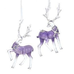 Set of 2 Royal Splendor Purple and Silver Reindeer Ornaments