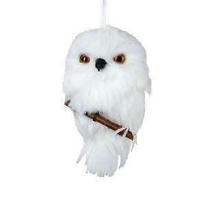 Plush White Owl Hanging On Branch Ornament