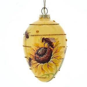 Glass Oval With Bee and Sunflower Pattern Ornament