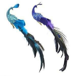 Set of 2 Feather Peacock Clip-On Ornaments
