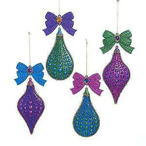 Set of 4 Peacock Finial and Drop Ornaments