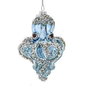 Glass Blue Octopus With Beads Ornament