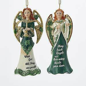 Set of 2 Irish Angel With Saying Ornaments