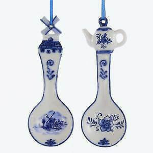 Set of 2 Porcelain Delft Blue Spoon Ornaments