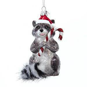 Noble Gems™ Raccoon With Candy Cane Glass Ornament