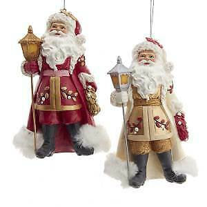 Set of 2 Gold and Burgundy Santa Ornaments