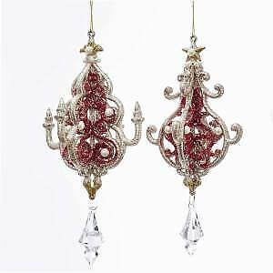 Set of 2 Ruby and Platinum Chandelier Ornaments