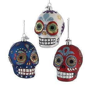 Set of 3 Noble Gems™ Sugar Skull Glass Ornaments