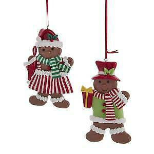 Set of 2 Gingerbread Boy and Girl With Stripes Ornaments