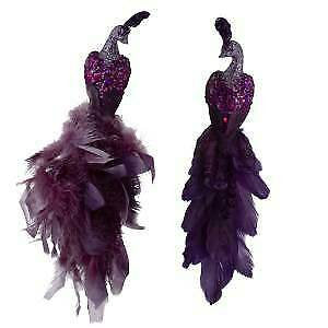 Set of 2 Purple Peacock Clip-On Ornaments