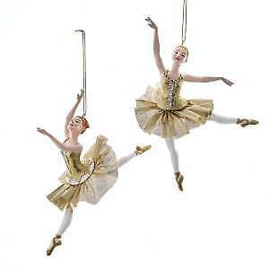 Set of 2 Metallic Gold Ballerina Ornaments