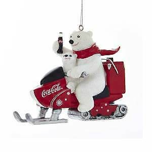 Coca-Cola® Polar Bear With Cub Riding Snow Mobile Ornament