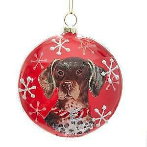 80MM Glass German Short Haired Pointer Christmas Disc Ornament
