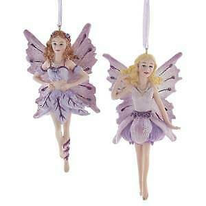 Set of 2 Purple Butterfly Fairy Ornaments