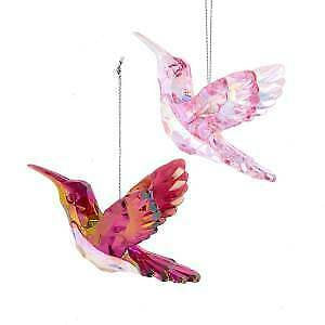 Set of 2 Pink and Burgundy Hummingbird Ornaments