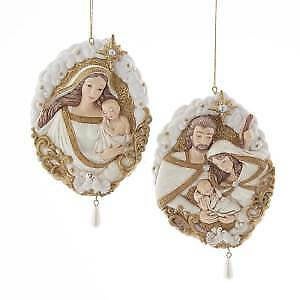 Set of 2 Metallic Gold and Ivory Holy Family Ornaments