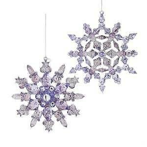 Set of 2 Royal Splendor Purple and Silver Snowflake Ornaments