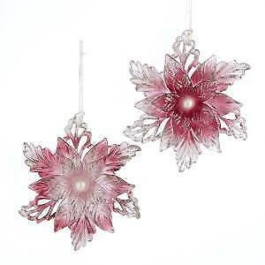 Set of 2 Burgundy and Pink Poinsettia Ornaments