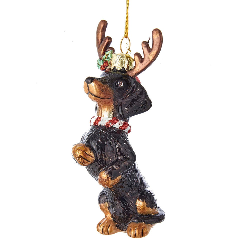 Noble Gems™ Dachshund With Antlers Glass Ornament