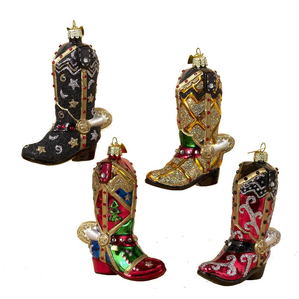 Set of 4 Noble Gems™ Cowboy Boot Glass Ornaments