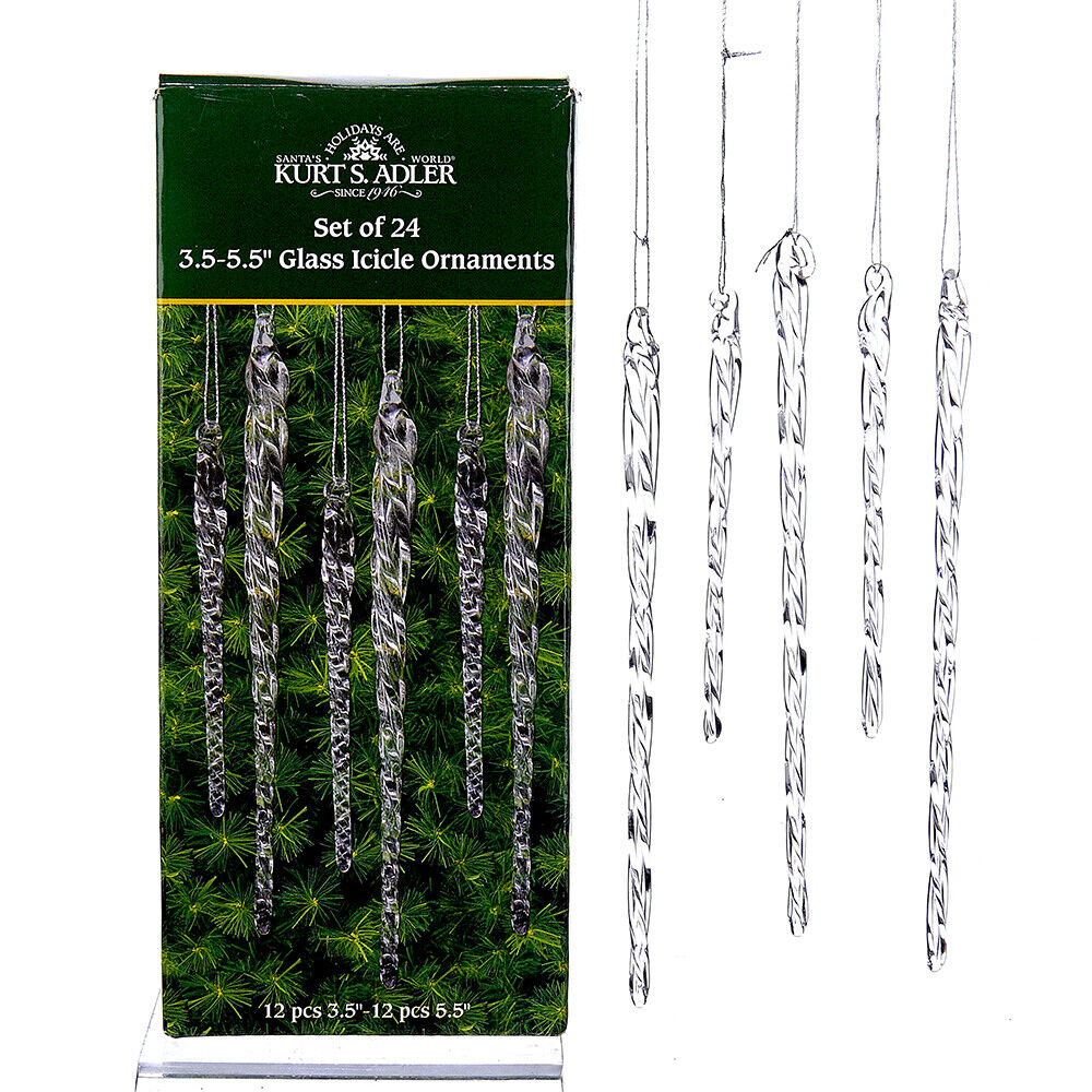 Twisted Clear Crystal Glass Icicles, 24-Piece Box Set W3730