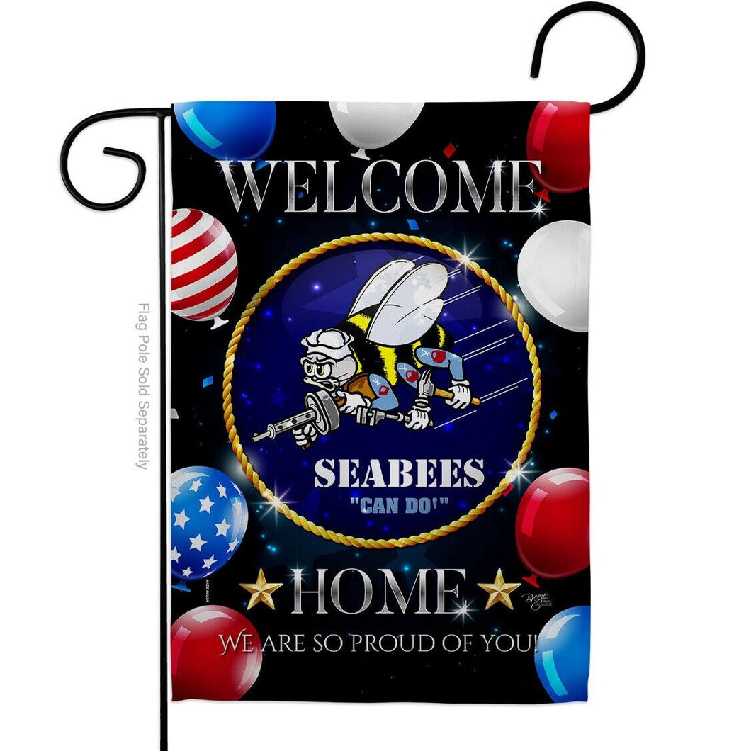 Two Group Flag Welcome Home Seabee Armed Forces Military Navy Decor Flag