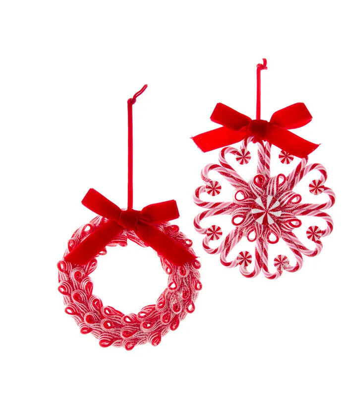 Set of 2 Peppermint Wreath Ornaments D4102