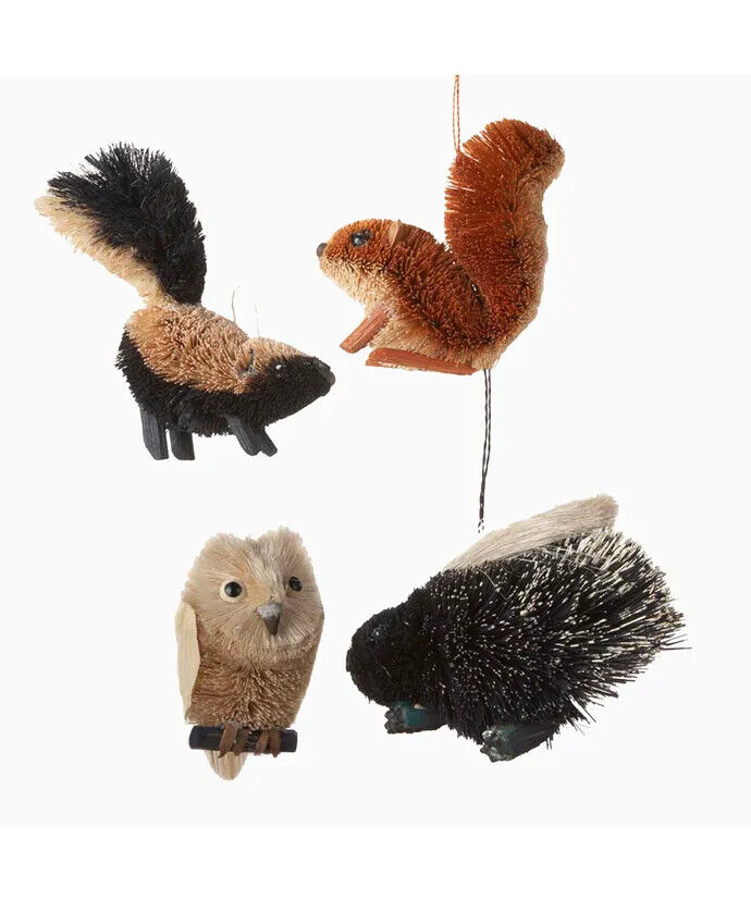 Set of 4 Woodland Buri Animal Ornaments  S0715