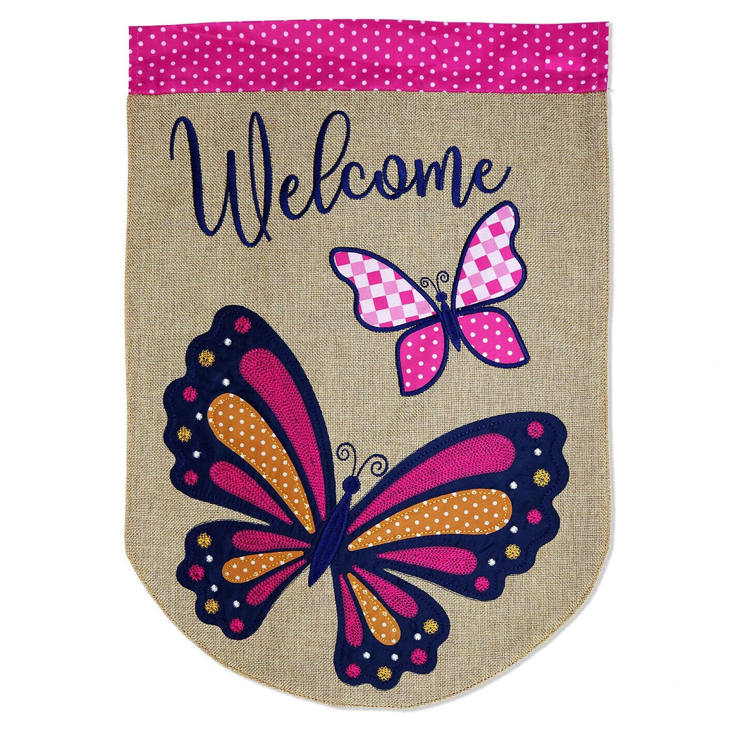 Two Group Flag Flag Welcome Butterfly Burlap Garden Friends House 2-Sided