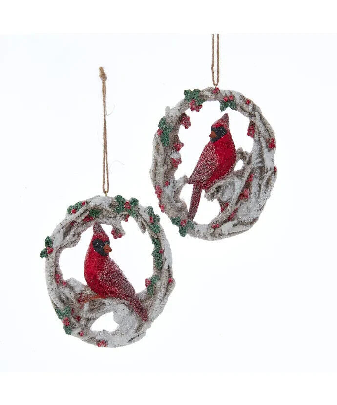 Set of 2 Birch Berry Cardinal Ornaments  E0688