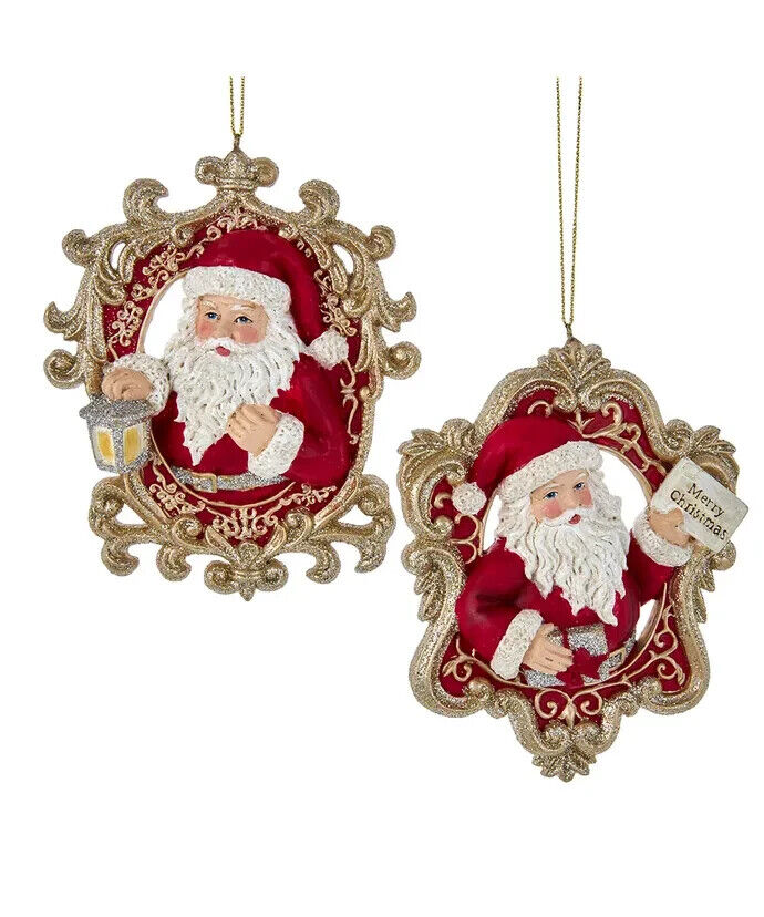 Set of 2 Regal Red Frame Santa Ornaments E0734