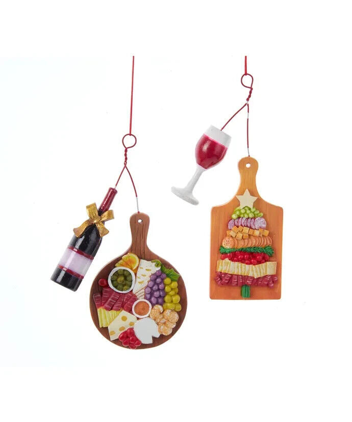 Set of 2 Charcuterie Board and Wine Ornaments J8663