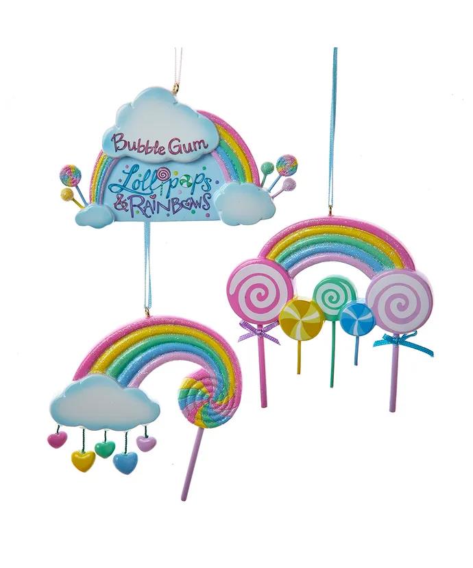 Set of 3 Bubble Gum & Lollipop Rainbow Ornaments A2279