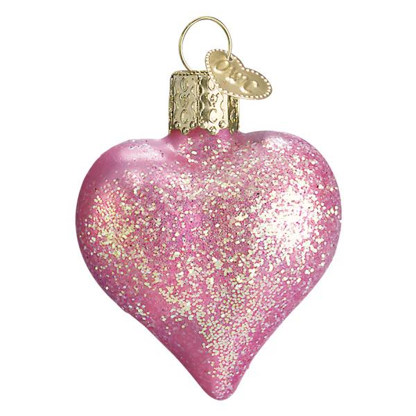 Old World Christmas Pink Glittered Heart Ornament