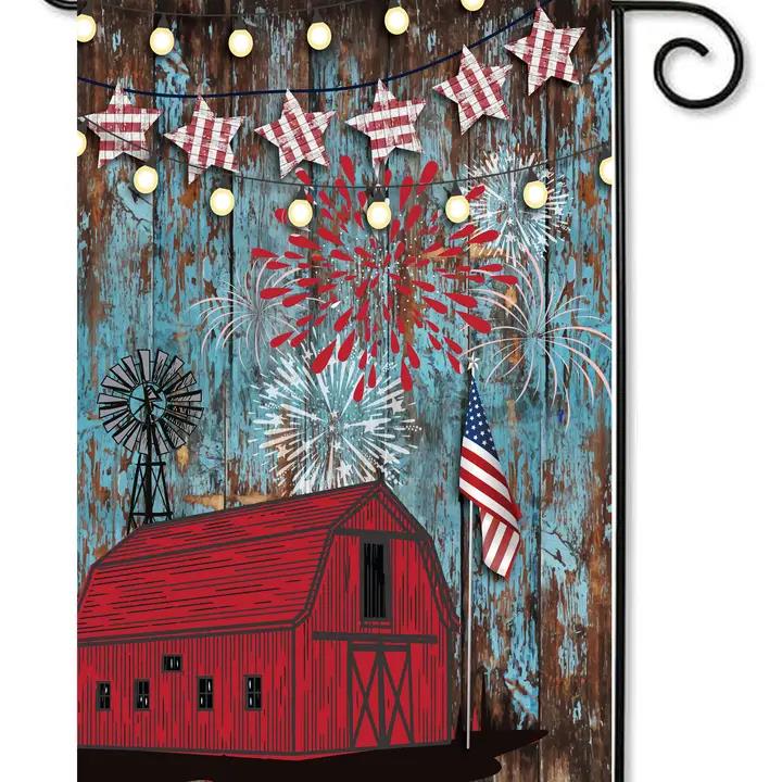 Flags Galore Patriotic Barn with Flag and Fireworks Garden Flag