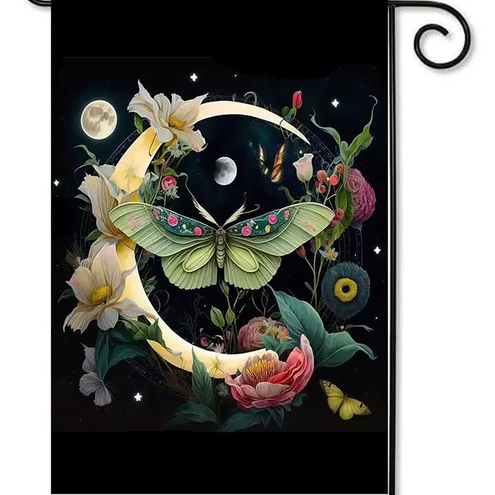 Flags Galore Green Moth Crescent Moon Garden Flag