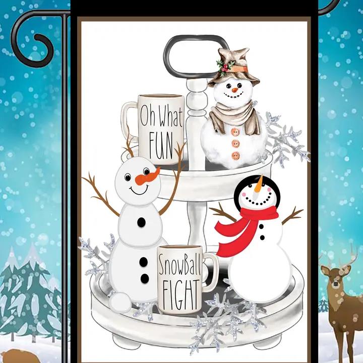 Flags Galore Comical Three Snowmen On Tray 12x18 Garden Flag