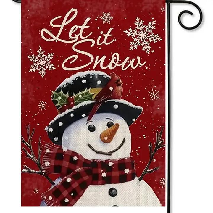 Flags Galore Let It Snow Snawman On Red Garden Flag