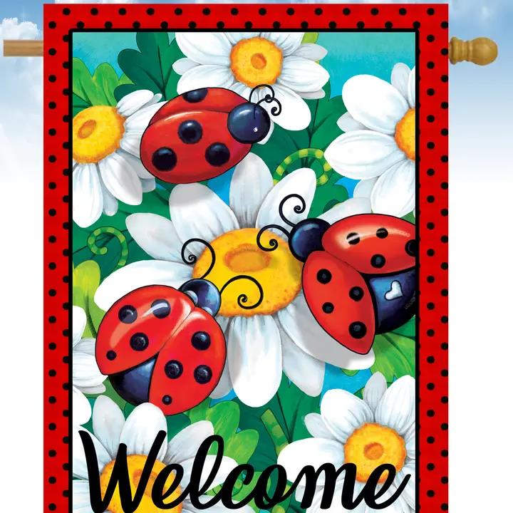 Flags Galore Lady Bugs Welcome House Flag