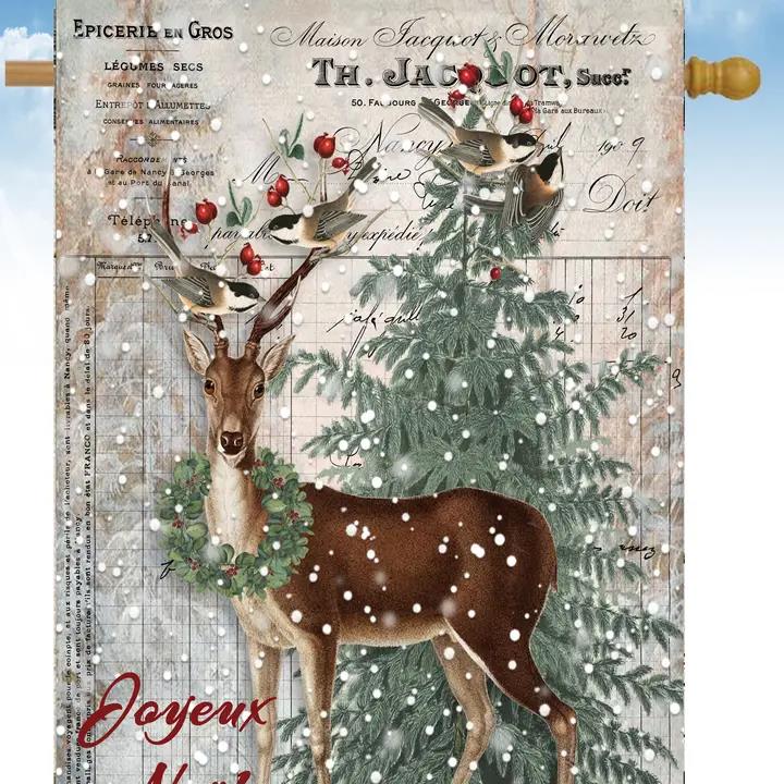 Flags Galore Reindeer in Snow Joyeux Noel House Flag