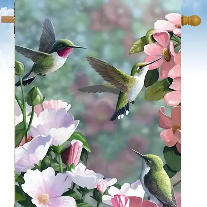 Flags Galore Hummingbirds Pink Flowers House Flag