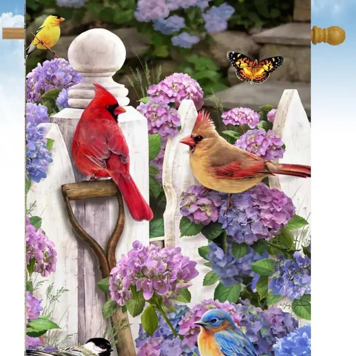 Flags Galore Male Female Cardinals White Fence House Flag