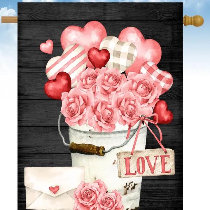 Flags Galore Vanetine Heart Basket House Flag