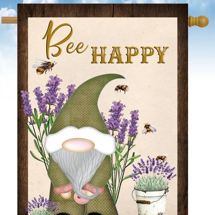 Flags Galore Bee Happy Gnome House Flag