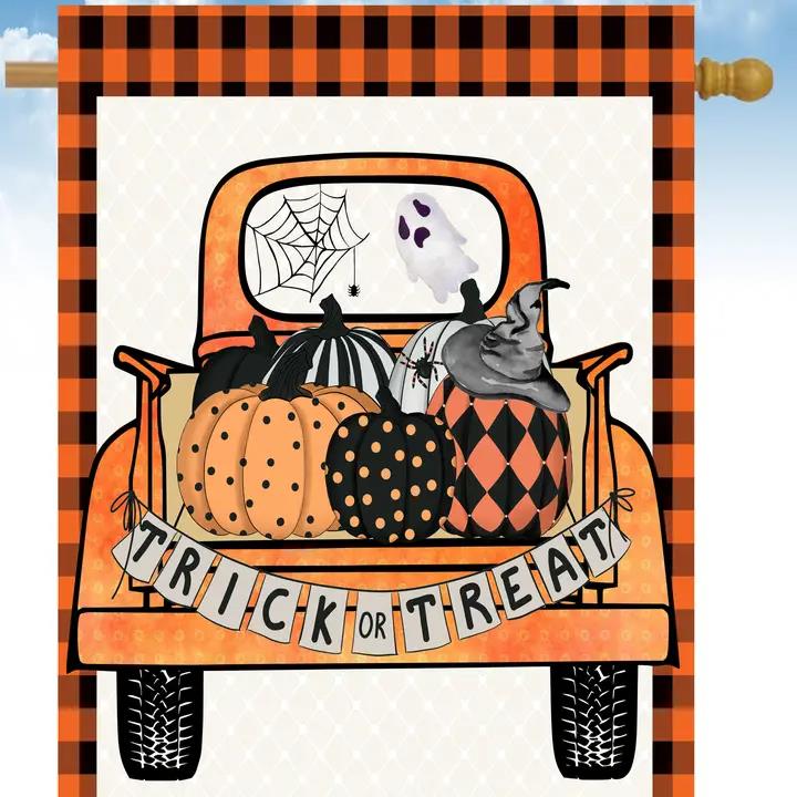 Flags Galore Trick or Treat Orange Truck House Flag