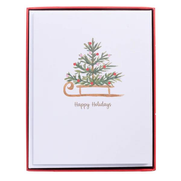 Graphique Watercolor Tree and Sleigh Mid-Sized Holiday Boxed Card 15ct